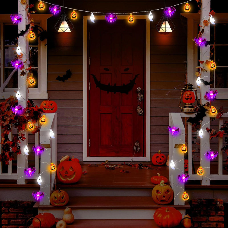 The Holiday Aisle Halloween String Lights Decorations 20ft 30led Battery Operated 3D Pumpkin Bat Ghost Halloween Lights with Timer 8 Modes Halloween Decorations Indoor